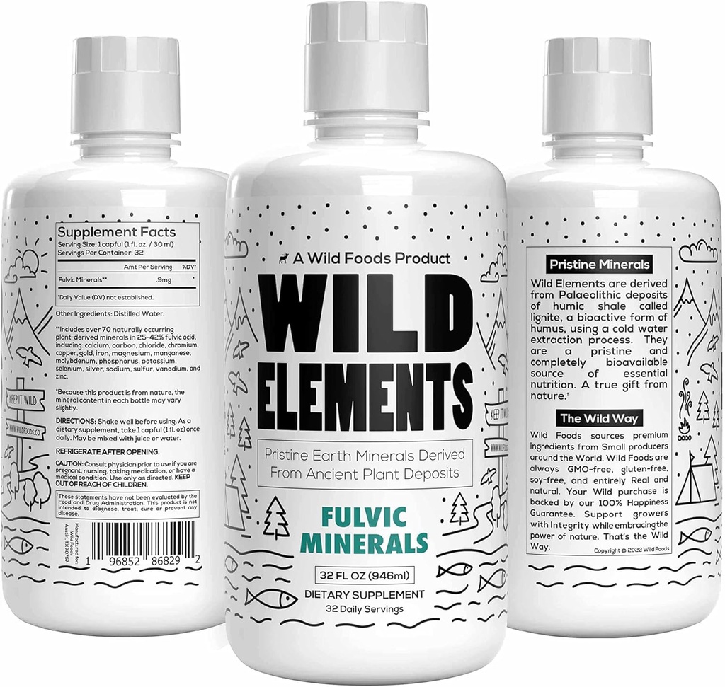 Wild Elements Got Support Fulvic Acid מינרלים בלנדר מפקדי צמחים עתיקים, Heal Gut Lining, לשפר את ההכרה ואת האלמוות, 70+ מינרלים, כל טבעי, 32 oz