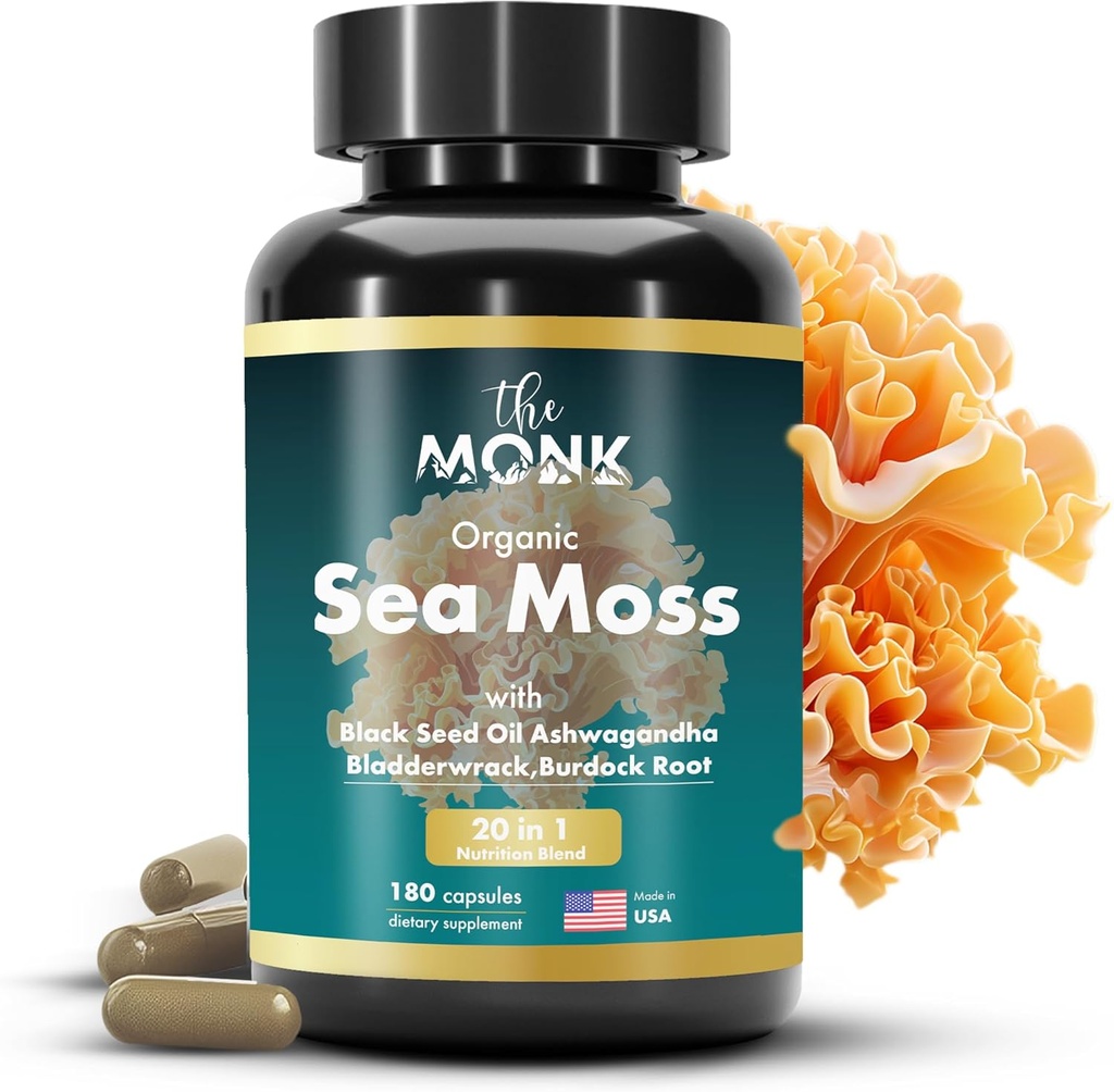ים אירי אורגני Mosss כמוסות - Advance Formula, Raw Wildated Seamos תוספת עם Bladderwrack ו Burdock Root - 180 Pills - Made in the USA