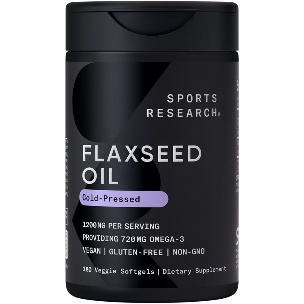 מחקר ספורט טבעוני Flaxseed שמן (1200 מ"ג) Herbal תוספת עם ALA מבוסס צמחי ALA אומגה 3 - מוסמך ולא GMO מאומת - Gluten, Soy & Carrageenan חינם (180 Veggie Softgels)