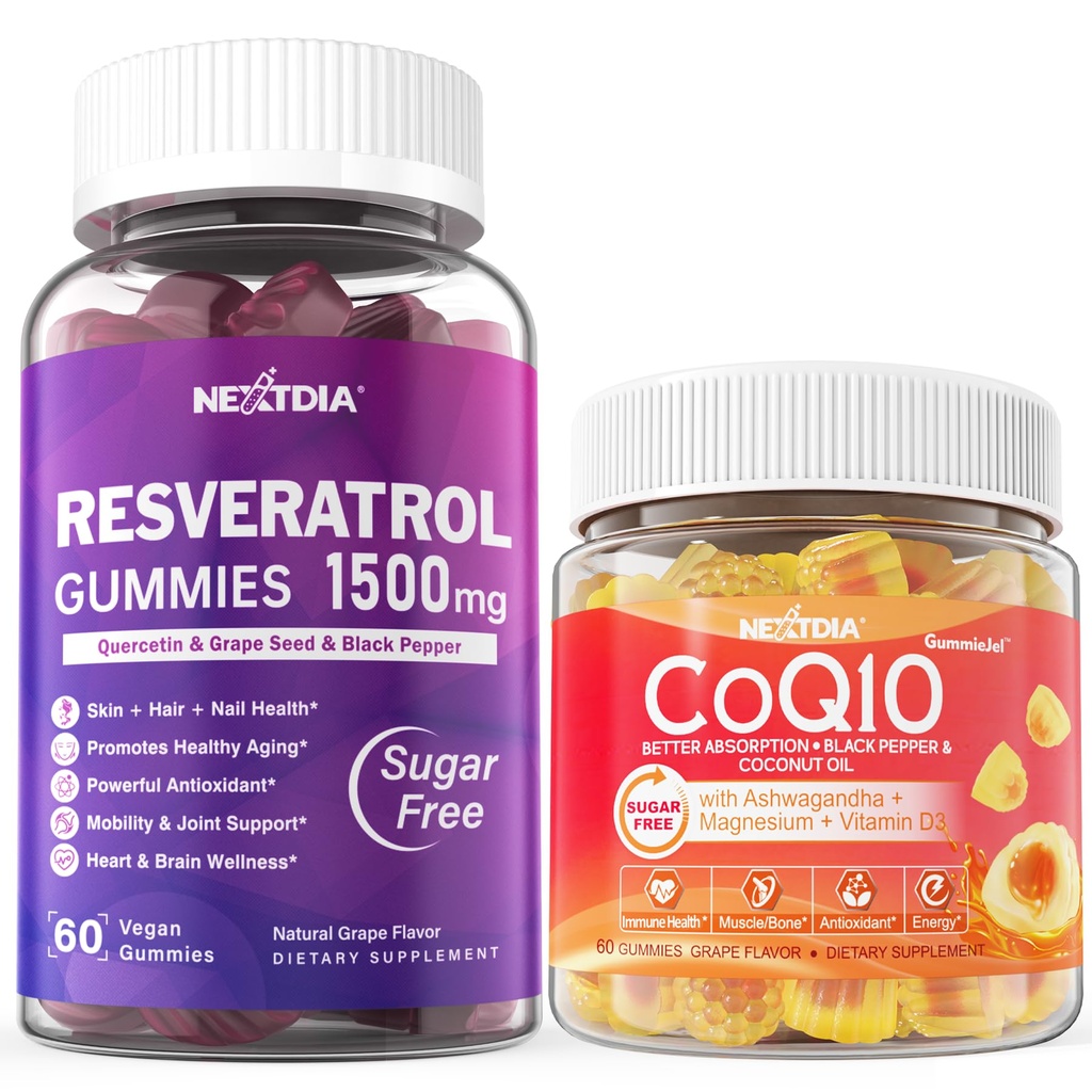 סוכר חינם Resveratrol חניכיים 1500 מ"ג + CoQ10 200 מ"ג 100 מ"ג מלא חניכיים עם Magnesium תמיכה בריאה Aging & Longevity