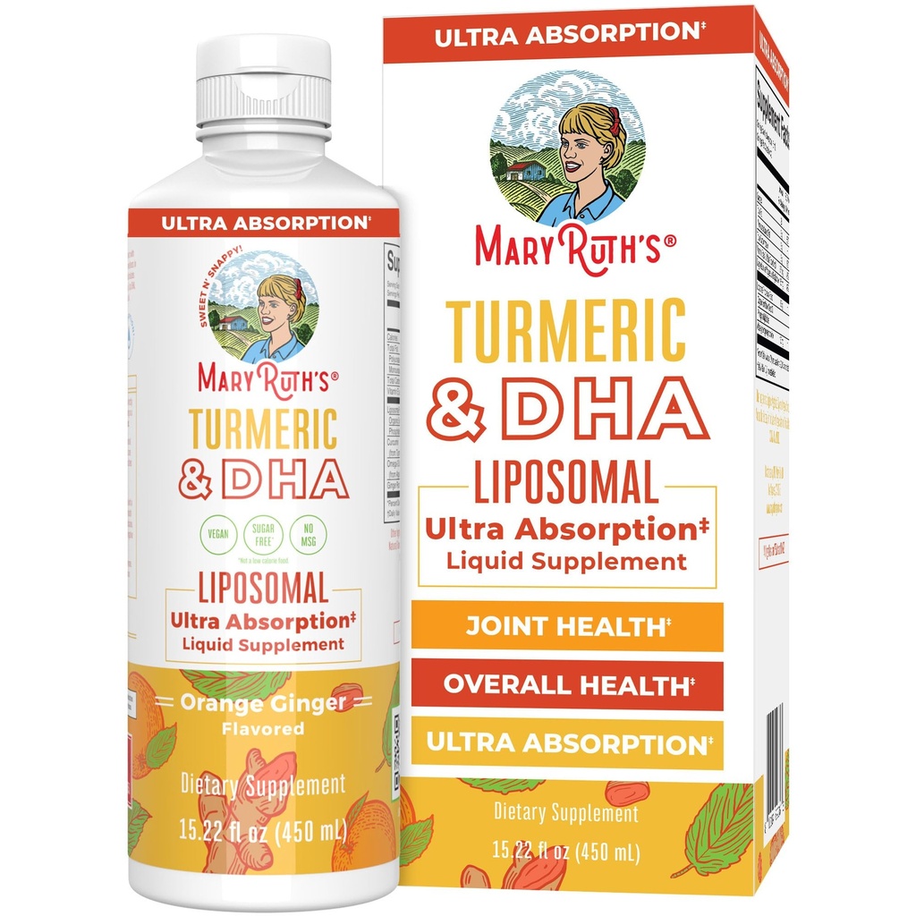 MaryRuth Organics | Liposomal Turmeric & DHA | Curcumin | ג'ינג'ר Root Oil | Algal DHA & ויטמין E