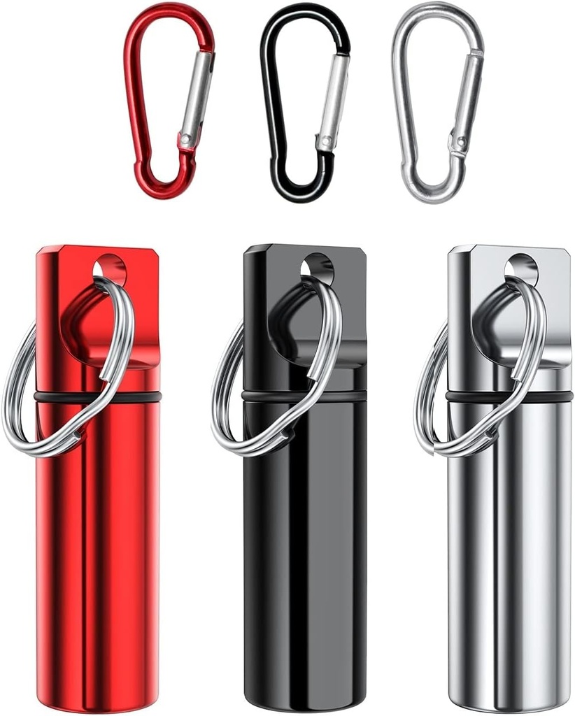 Small Pocket Pill Box Keychain (3 Pack), Aluminium Alloy Portable Mini Pill מארגנת Container for Purse, Metal Pill Holder Medicine