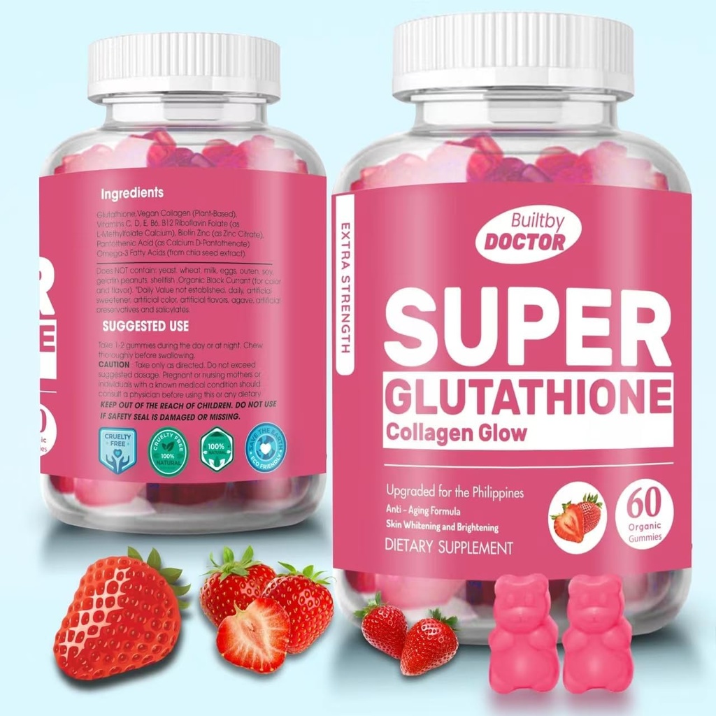 Super glutathione Collagen Glow Gummies, glutathione Skin Care - Skin Brightizing - חניכיים קולג'ן - Anti-Aging L-Glutathione - ויטמין קולן ווויטמינים