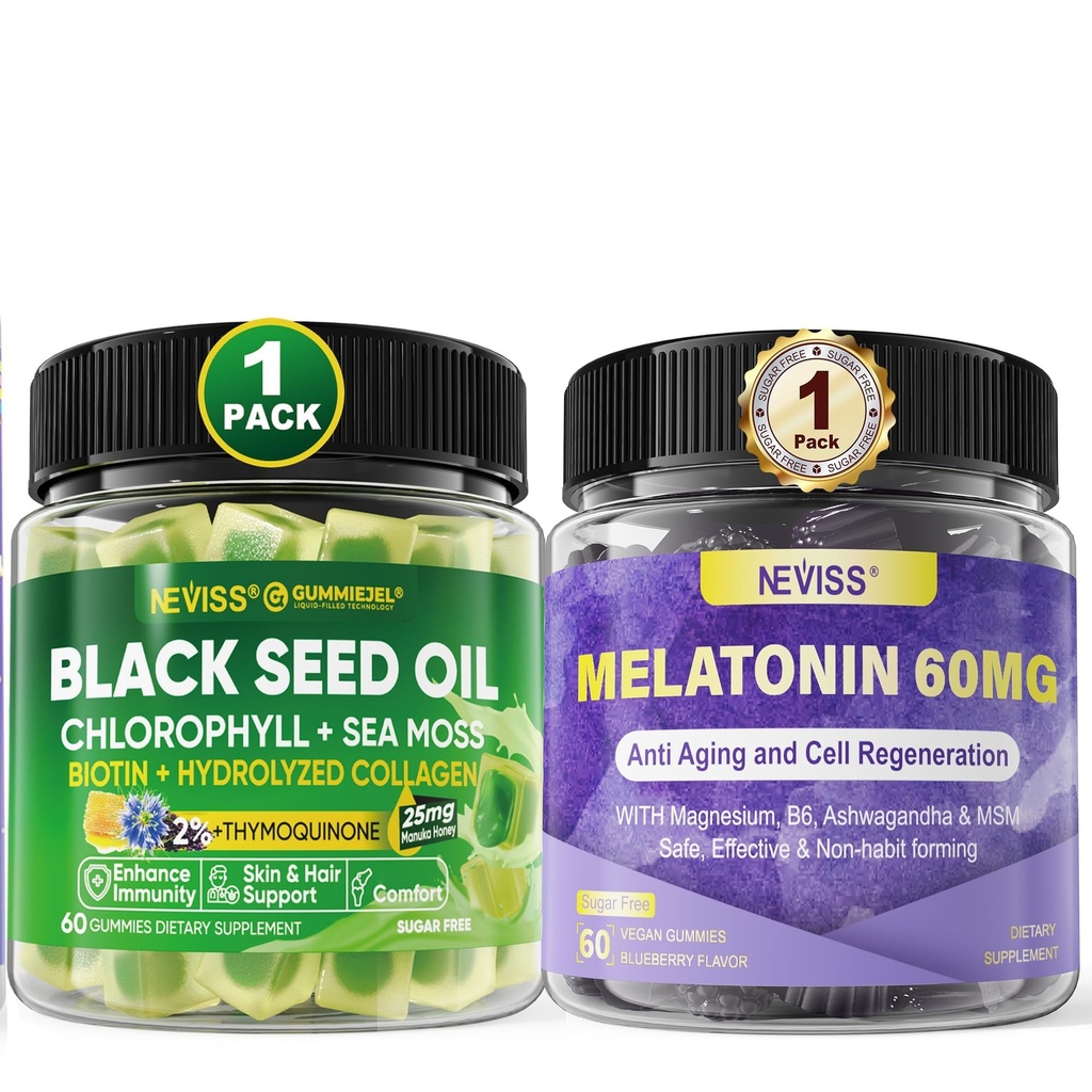 NEVISS Melatonin 60 מ"ג חניכיים + Black Seed שמן חניכיים