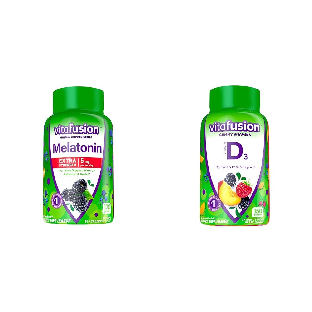 Vitafusion תוספת כוח מלטונין חניכיים, 5 מ"ג, 120 ctmies & ויטמין D3 Gummy ויטמינים עבור העצם Immune System תמיכה
