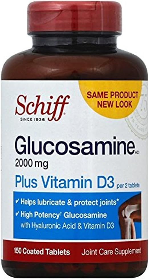 Schiff Glucosamine 2000mg עם ויטמין D3 ו Hyaluronic Acid, 150 טבליות - תוסף משותף