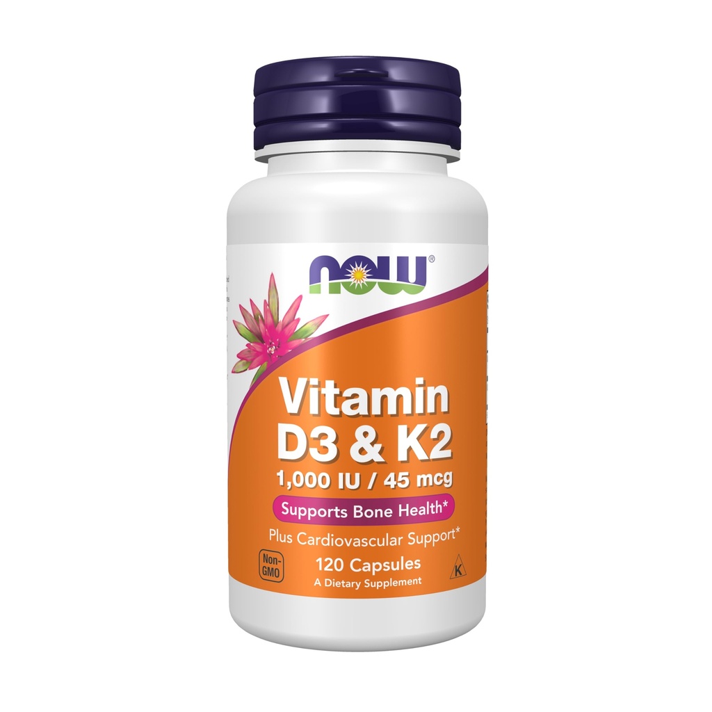 Now Foods ויטמין D-3 & K-2 - 120 קפסולות Veg