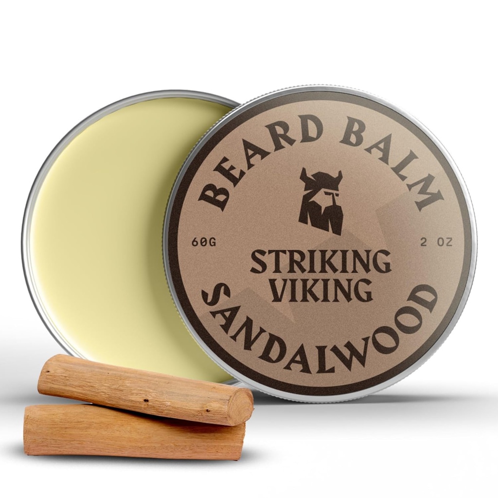 Striking Viking Beard Balm for Men - Leave in Beard Conditioner - Styling Balm Made עם באופן טבעי Derived Beard Butter, Argan & Jo Joba Oils (2 Ounce (Pack of 1), Sandalwood)