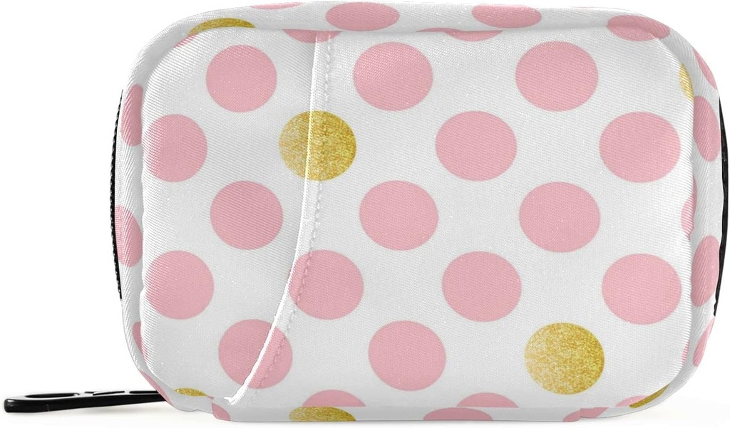 Pink Golden Polka Dots Pill Box 7 Day Pill Case Travel Bag Racinger Bag with Zipper Portable Weekly Case Index קומפקטי עבור תוסף ויטמינים