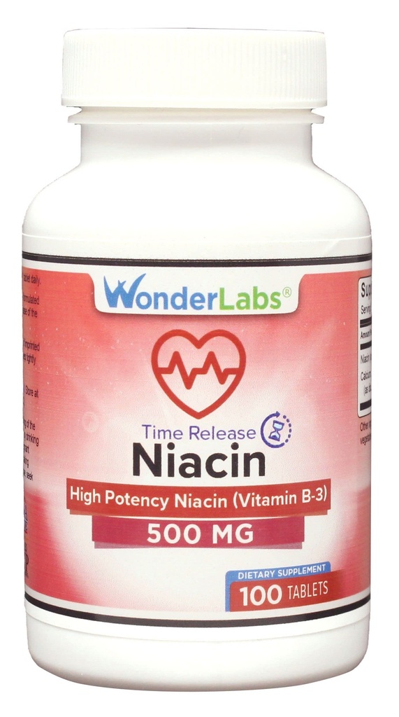 Wonder Laboratories High Potancy Time לשחרר Niacin (Vitamin B3) 500 Mg 100 טבליות non-GMO, Gluten Free Supplement