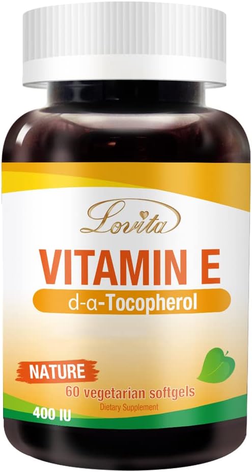 Lovita ויטמין E 400 IU Softgels, טבעי 268 מ"ג (כמו D אלפא Tocopherol), טבעוני עבור עור בריא, שיער, ריחות ומערכת החיסון תמיכה, 60 וצמחוני Softgels