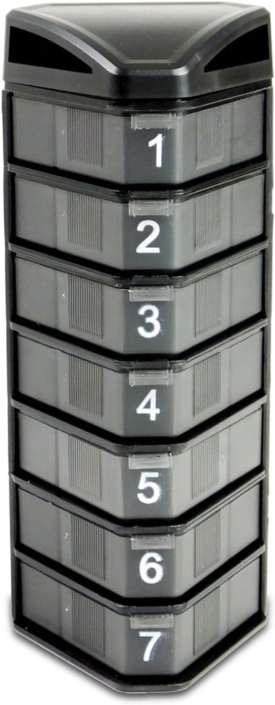 Deke Home - Stackable Pill מארגנת 3 פעמים ביום, 7 Day Pill Dispenser, שבועי גלולות מארגנת עבור תרופות, ויטמין, תוספת, מקרה קשה, בטוח Closure, BPA חינם, קל לנקות