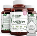 טבעי Nutra GTF Chromium Polynicotinate עם ChromeMate, תומך הגוף metabolism, תמיכה בריאות הלב, לשמור על רמת שומן הגוף, שיפור העיכול, בריאות Cardiovascular, 200 mcg, 120 טבליות טבעוניות