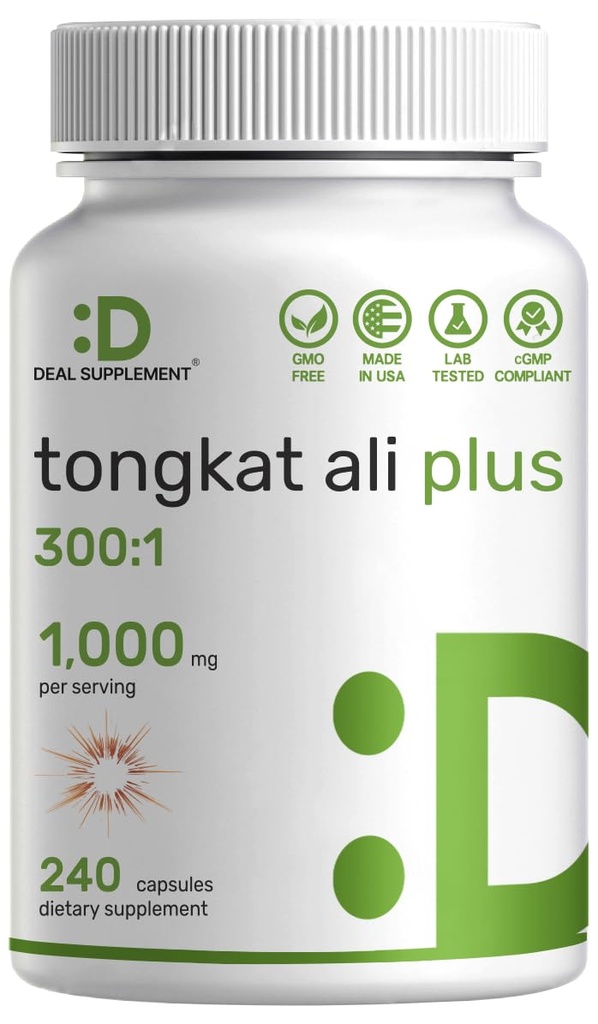 Tongkat Ali לחלץ 300:1 עם הורנסי גואה Weed 1,100 מ"ג - אינדונזי Longjack Eurycoma Longifolia Root - תוספת כוח צמח עבור אנרגיה