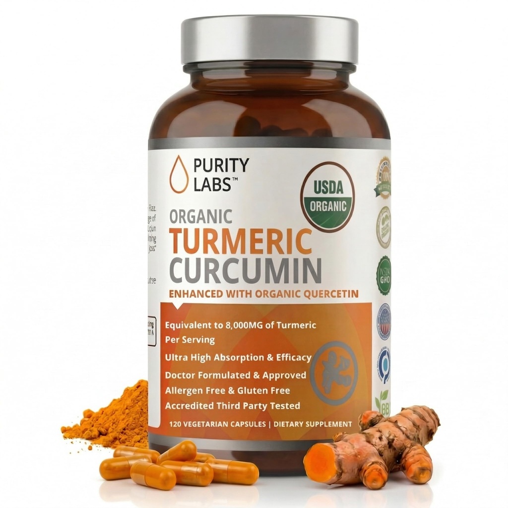 Purity Labs Organic Turmeric Curcumin תוסף עם פיפרין 2,250 MG / משרת | 95% Curcuminoids Turmeric תוספי מזון, Antioxidant Joint Pain Relief, השרירים & Brain Support