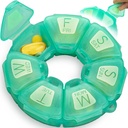 מארגנת גלולות שבועיות עגולות, TPU גומיized, Travel Container 7 יום, עם 7 השוואות גדולות, גדול עבור ויטמינים יומי ותוספים, תיק גלולה יפה עם אותיות גדולות וברילי (Green)