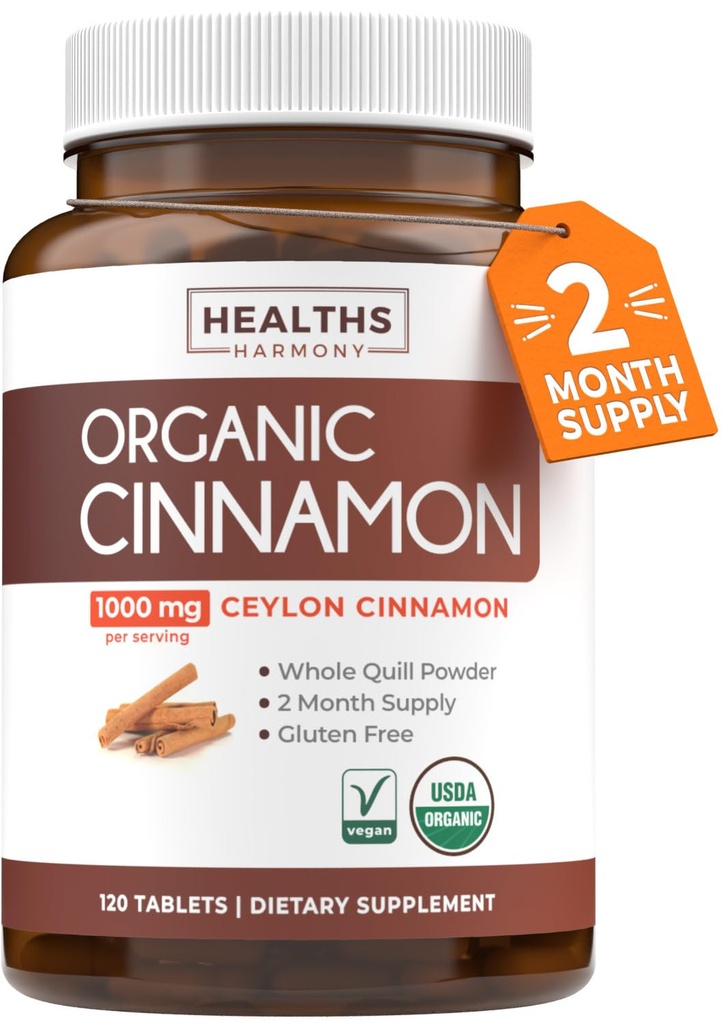 USDA אורגני Ceylon Cinnamon Pills - High Potency Ceylon Cinnamon תוספת עם 1000 מ"ג עבור תמיכה מלאה גוף אנטי-חמצן - טבעוני non-GMO cGMP Made & Lab מאומת (2 חודשים)