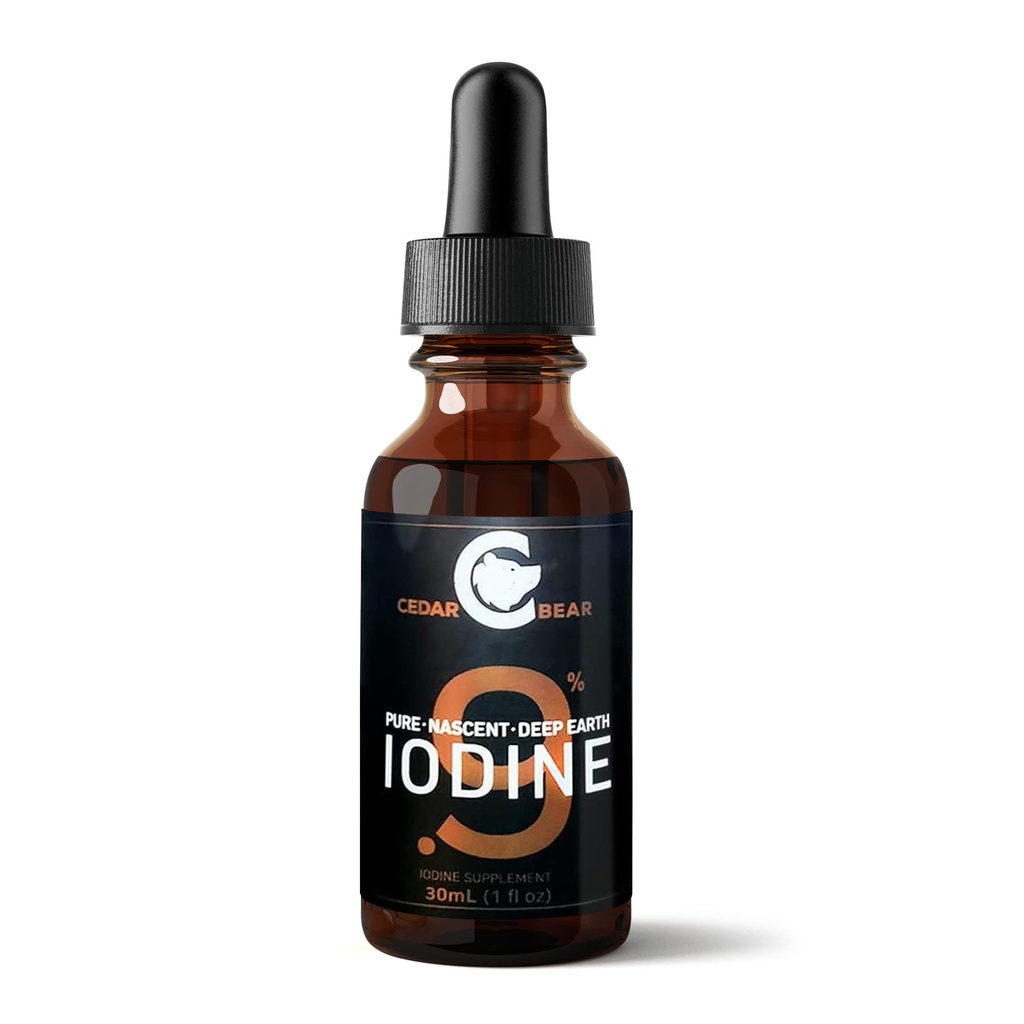 Cedar Bear - 0.9% טהור Nascent Deep Earth Iodine תוסף, All-Natural Thyroid Support and Metabolism Booster, אלכוהול חינם טיפות, נוזל Iodine טבעי, 1 oz / 30 מ"ל