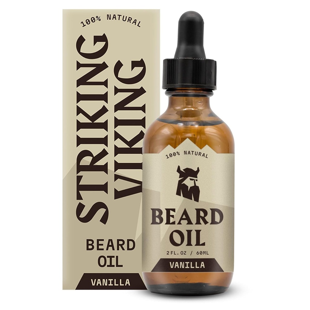 Striking Viking Vanilla Beard שמן עבור גברים - באופן טבעי דרבירד מצבר עם Argan & Jo Joba שמנים עבור Softing, Moisturizing וצמיחה (2 Oz)