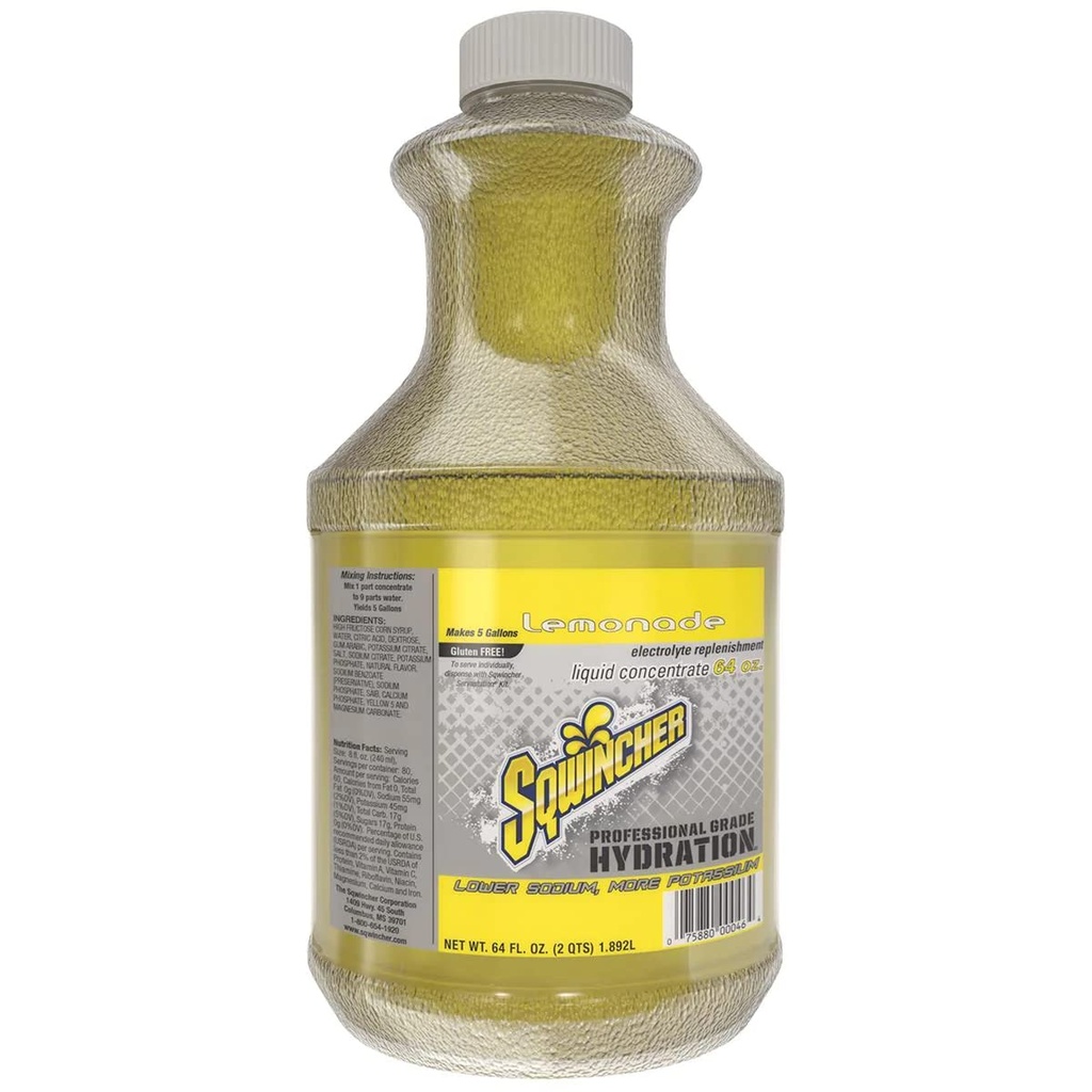 Sqwincher נוזל ריכוז | Lemonade Flavored | Low Calorie | Low Sodium | Low Sodium | Electrolyte Replenishment hydrotion Mix | Makes 5 Gallons of Beverage
