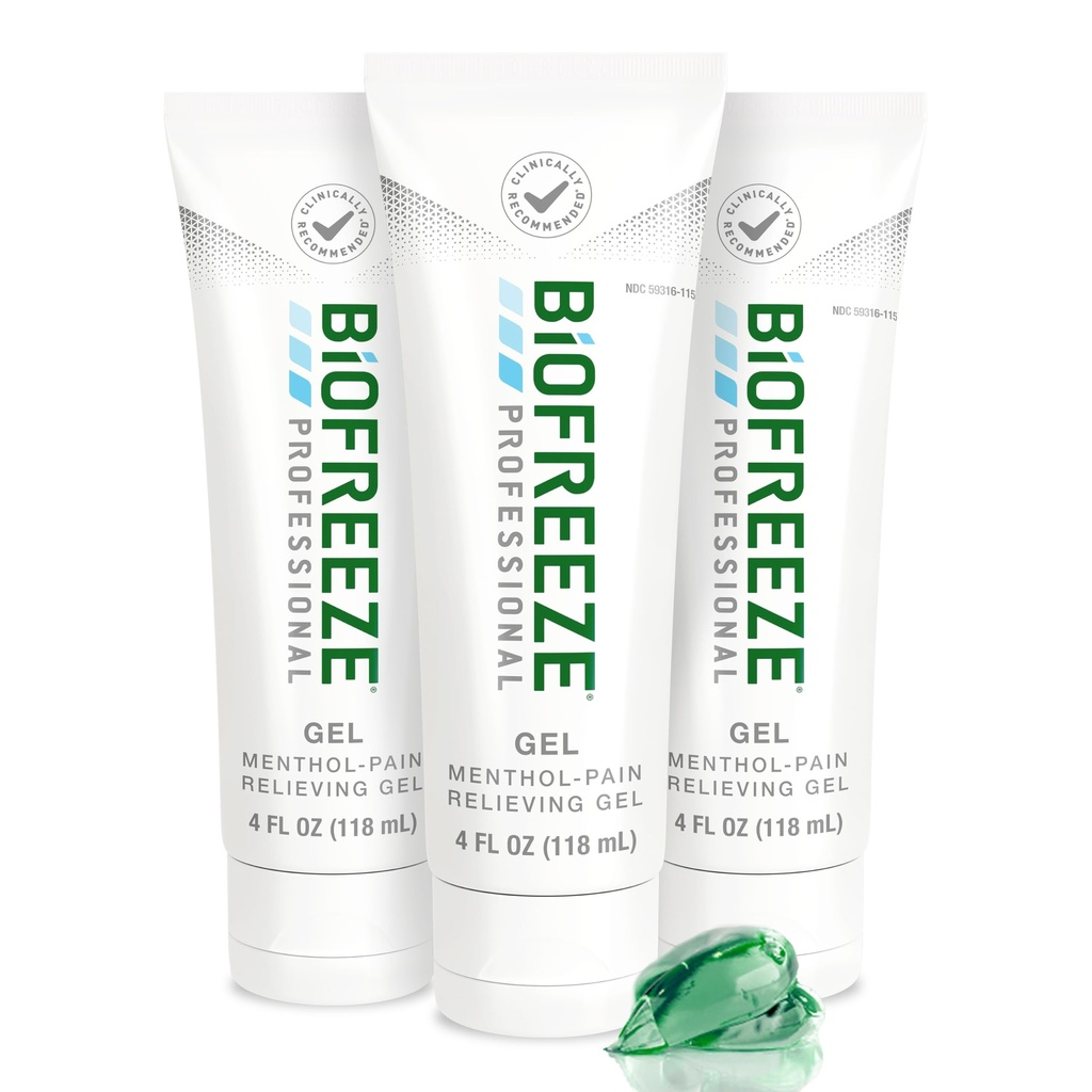Biofreeze Professional Pain Relief Gel, 4 oz Tube (3-Pack) - מהיר, Cooling הקלה עבור דלקת פרקים, כאבי שרירים, משותף, גב, צוואר, כאבי ברכיים ועוד