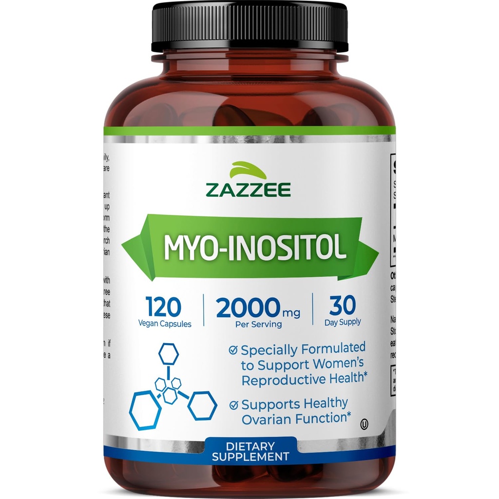 Zazzee Myo-Inositol קפסולות, 2000 מ"ג לשרת, 120 קפסולות טבעוניות, Dosage אידיאלי עבור 40:1 Ratio, 100% Vegetarian, הורמון ותמיכה פונקציונלית אוחלות בריאה, All-Natural ולא-GMO
