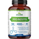 Zazzee Myo-Inositol קפסולות, 2000 מ"ג לשרת, 120 קפסולות טבעוניות, Dosage אידיאלי עבור 40:1 Ratio, 100% Vegetarian, הורמון ותמיכה פונקציונלית אוחלות בריאה, All-Natural ולא-GMO