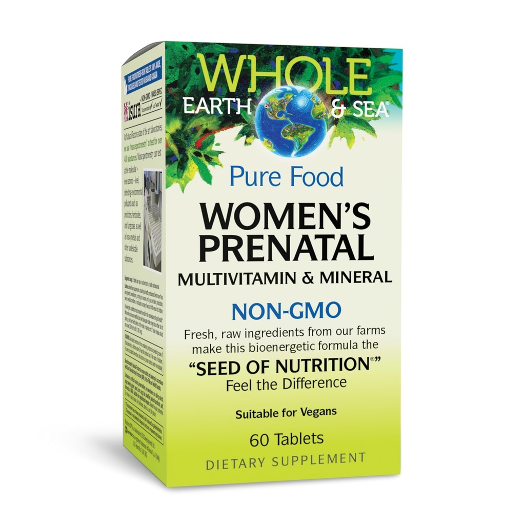 Natural Factors Whole Earth & Sea, Women's Prenatal Multivitamin ומינרל, Whole Food Supplement, Vegan, 60 טבליות