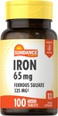 Sundance Iron תוסף Ferrous Sulfate 325 מ"ג | 100 טבליות | Vegetarian, non-GMO ו- Gluten Free