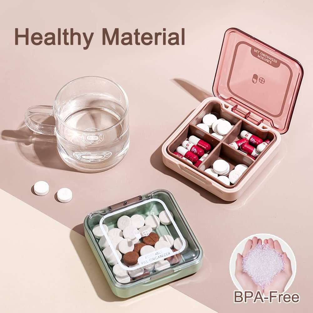 Small Pill Box, BPA Free Pill Case עם 4 משווים גדולים כדי להחזיק ויטמינים, Moistureהוכחה ® Tablet Box Organiser עבור נסיעות (Green)