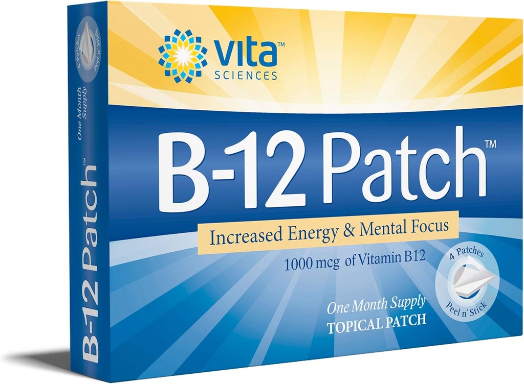 Vita Sciences ויטמין B12 Patch - תוספת כוח פורמולה לגברים ונשים, 1 חודשים אספקה. Boost Energy, Focus, Memory & Metabolism