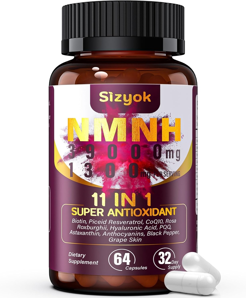 NMNH Supplement (Dihydronicotinamide Mononucleotide) 600mg，NAD Supplement with Resveratrol, CoQ10, Biotin & Hyaluronic Acid | Support Cellular Energy, Metabolism & Skin Wellness, 64 Capsules