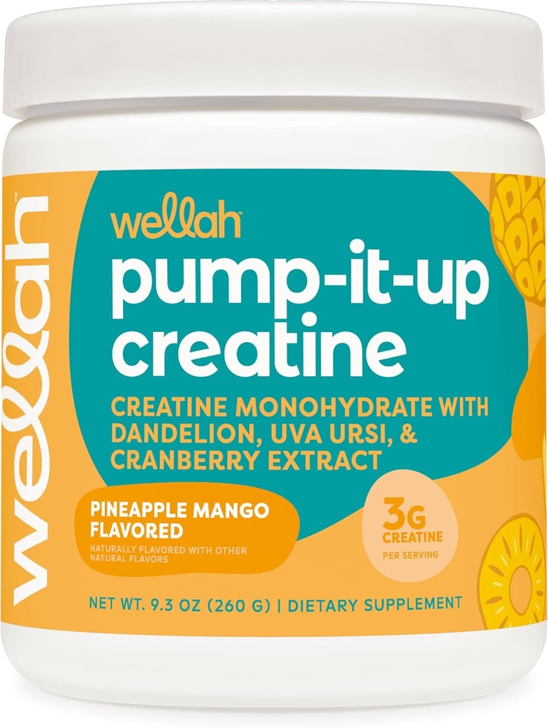 Wellah Creatine לנשים (50 משרתות, Pineapple מנגו) - Creatine Monohydrate with Dandelion & Cranberry לחלץ