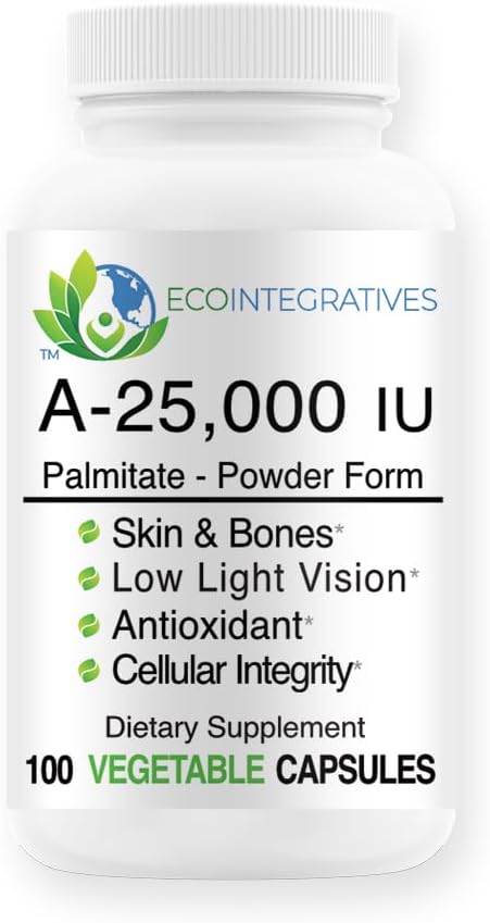 A-25,000 iu Palmit Veganate, אבקה (100 קפסולות) Non-GMO, תומך אור נמוך חזון, תמיכה חיסונית, גידול תאי של עור ועצמות, אנטי-חמצן