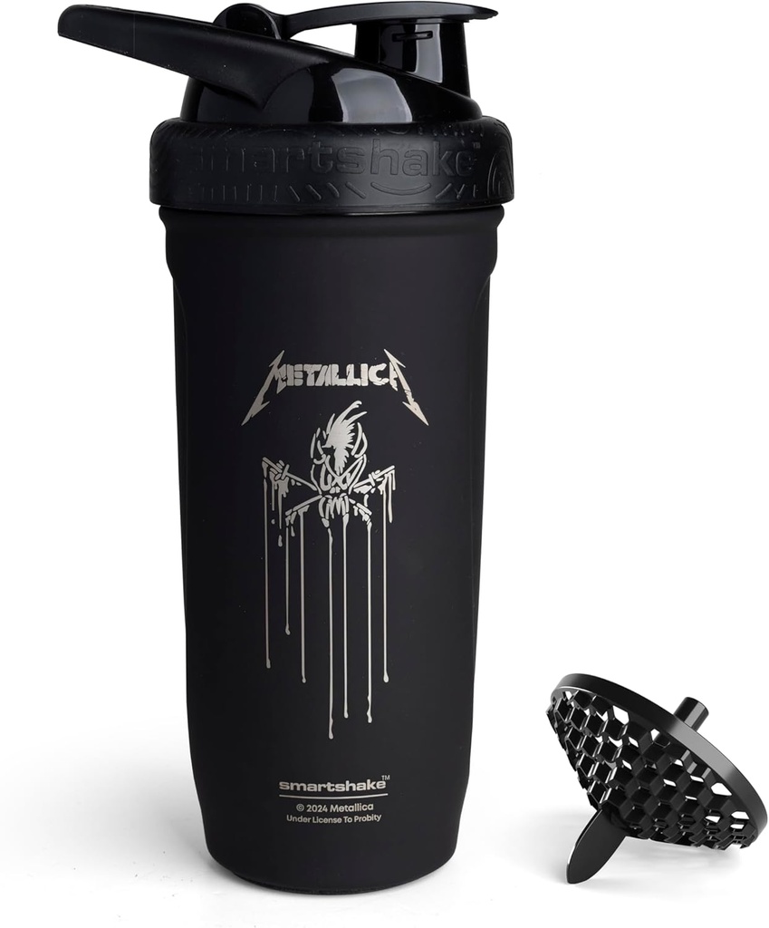 Smartshake Rockband Reforce Stainless Steel חלבון שיקר 900 מ"ל | 30 oz - Leakהוכחה Screw-on Lid - BPA Free - Non Insulated - Unisex (Metallica, Scary Guyלוג)