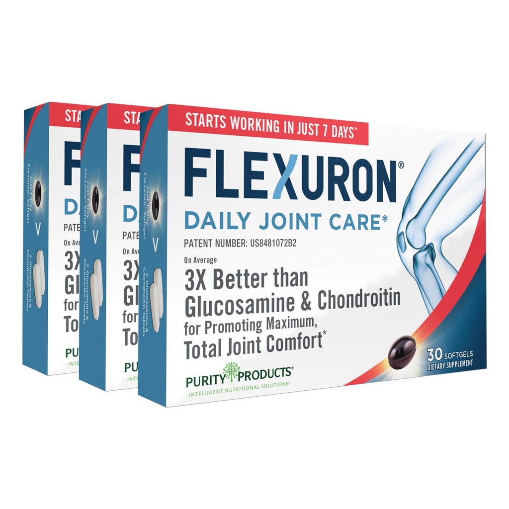 מוצרי Purity Flexuron Joint Formula 3X Better Than Glucosamine ו Chondroitin - מתחילים לעבוד רק 7 ימים - קריל שמן, משקל מולקולרי נמוך Hyaluronic Acid, Astaxanthin - 30 Count (3)