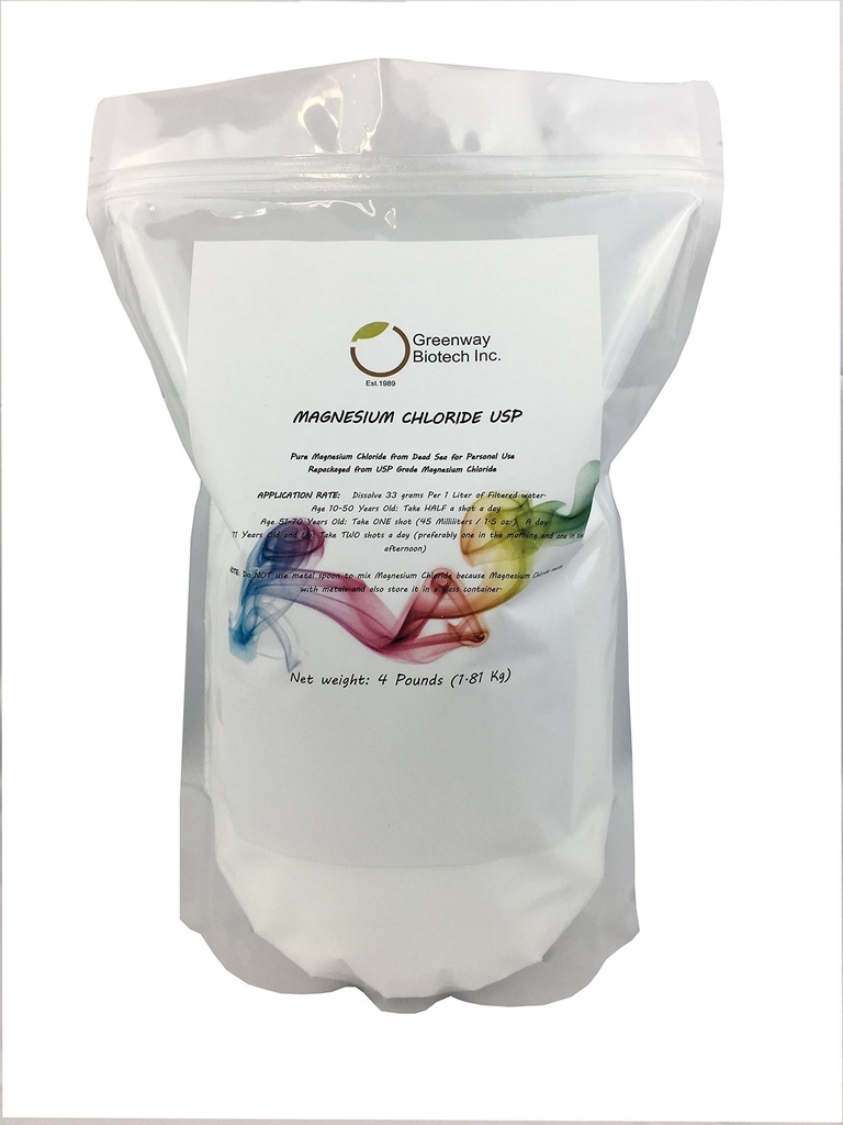 Greenway Biotech, Inc. Magnesium Chloride USP תוספת 100% Edible Cloruro de Magnesio באtible אבקה (Pharm כיתה) - (4 פאונד)