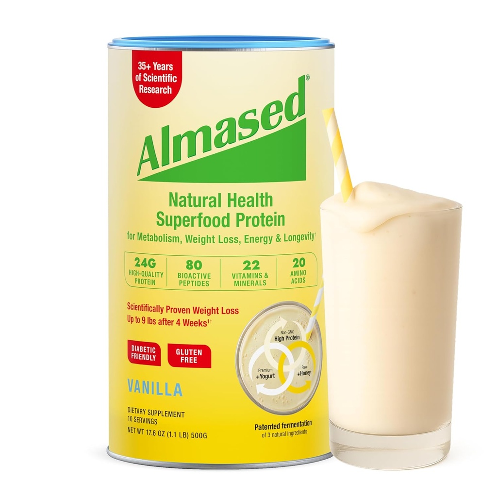 Alansed Vanilla Meal שקד - נמוך-Glycemic High Plant Base חלבון אבקה-תזונה של תמיכה במשקל תזונה - Vanilla Flavor - 17.6 oz (1.1 פאונד (1 Pack)