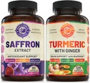 Pure Saffron Extract and Organic Turmeric Curcumin Bundle (One Bottle Every). תמיכה Mood, Energy Boost, פונקציונליות מטאבולית. ארה"ב עשתה.