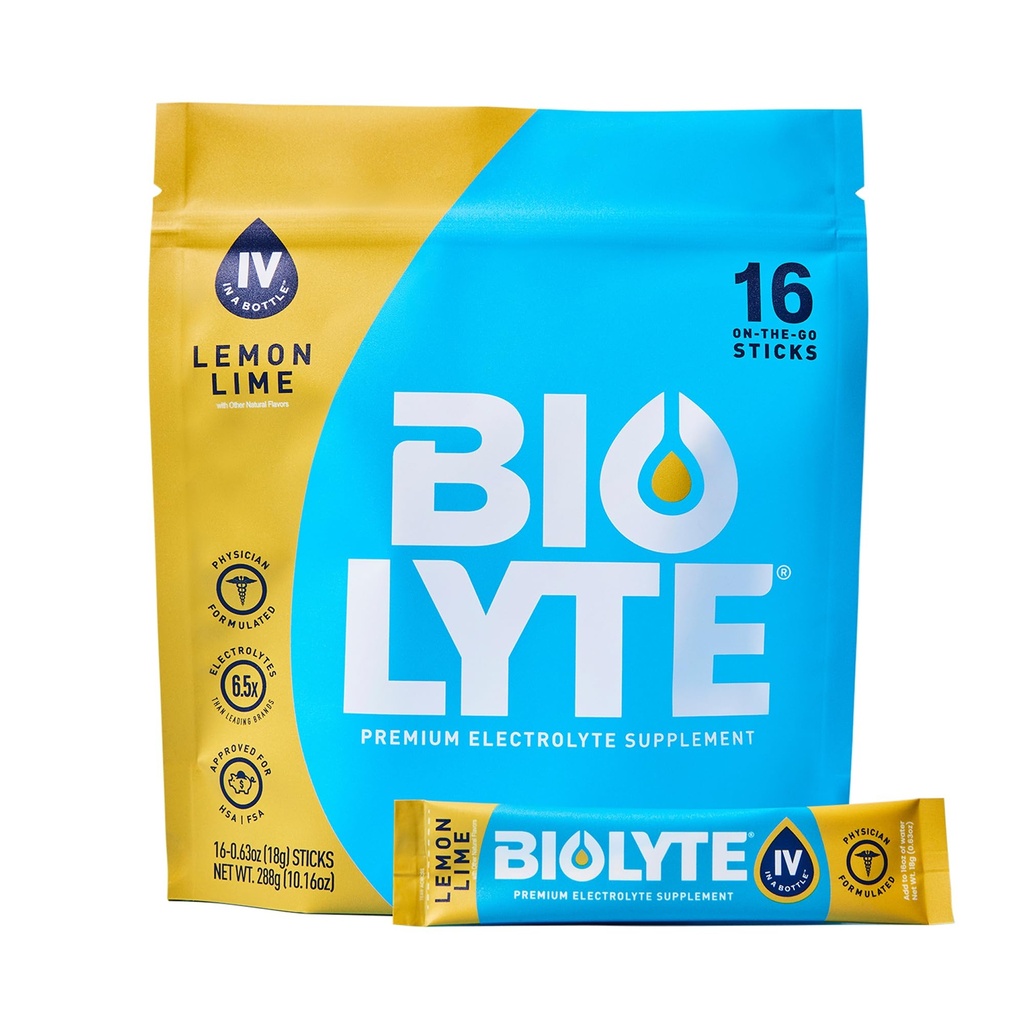 BIOLYTE IV אבקת אלקטרוליטה Packets, IV שתייה נוזלית לערבב עבור מים, Doctor-Developed hydrotion, HSA & FSA Approved Dehydration Relief, Chemotherapy חייב להיות עבור נשים וגברים לימון Lime (16 מקלות)