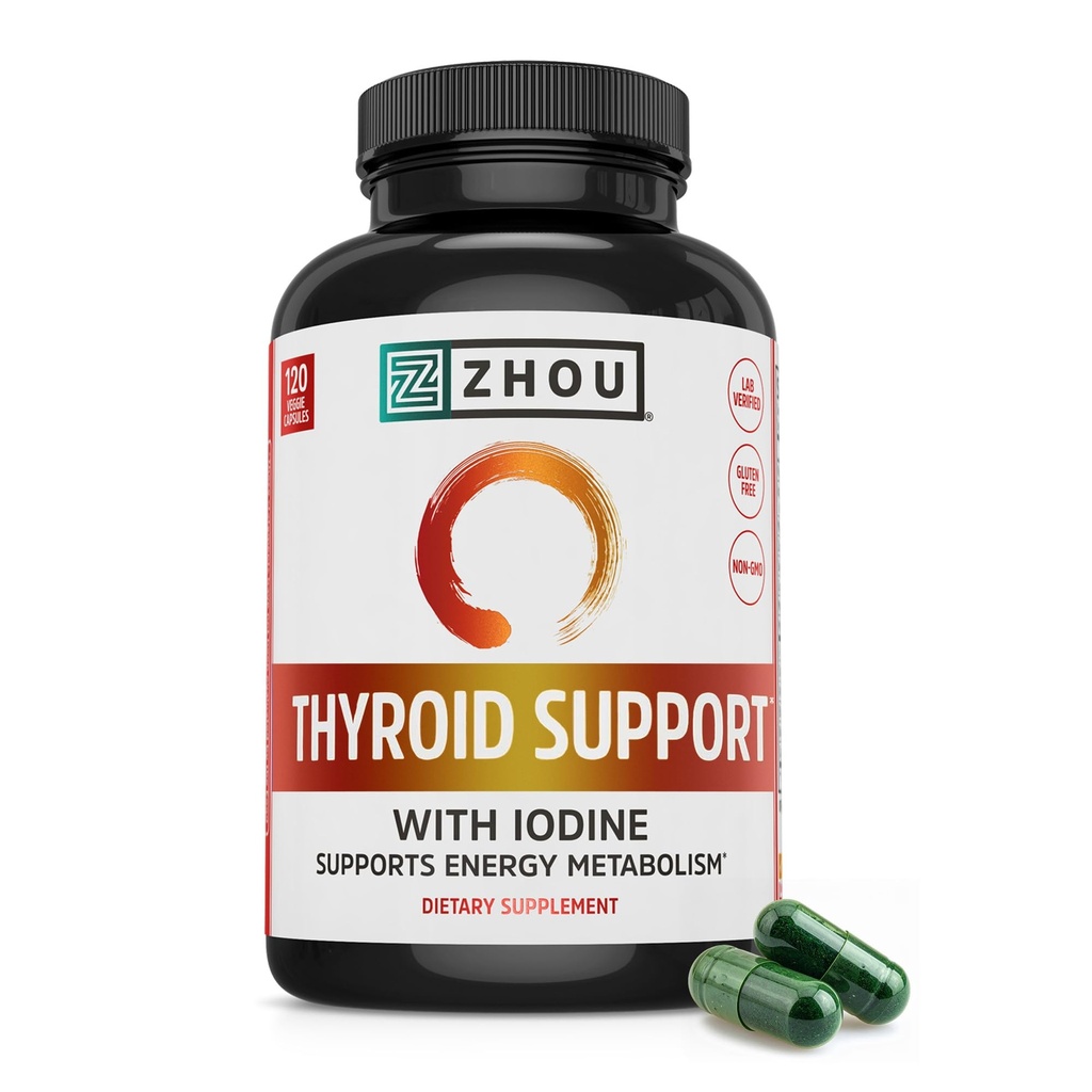 ג'ואו Thyroid תומך - תוסף Thyroid לנשים וגברים עם Zinc, Iodine & Selenium, Metabolic Health Thyroid Complex, תמיכה אנטי-חמצן עם Aswagandha & Kelp - 120 כמוסות Veggie