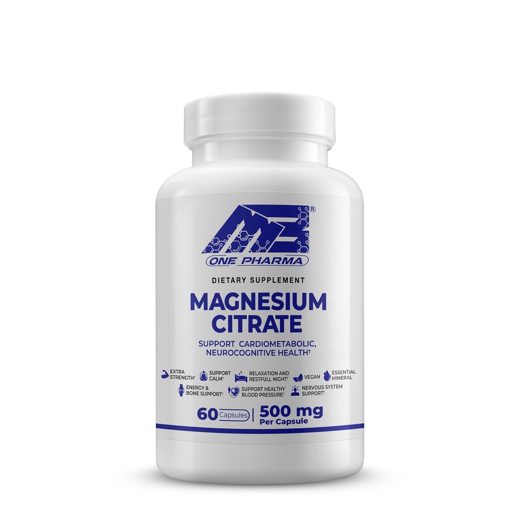 MB One Magnesium Citrate 500 מ"ג - High Absorption פורמולה עבור שריר, Nerve, Sleep &עצמות תמיכה - טבעוני, non-GMO - בריאות העיכול והלב - 60 Caps - 60 יום אספקה