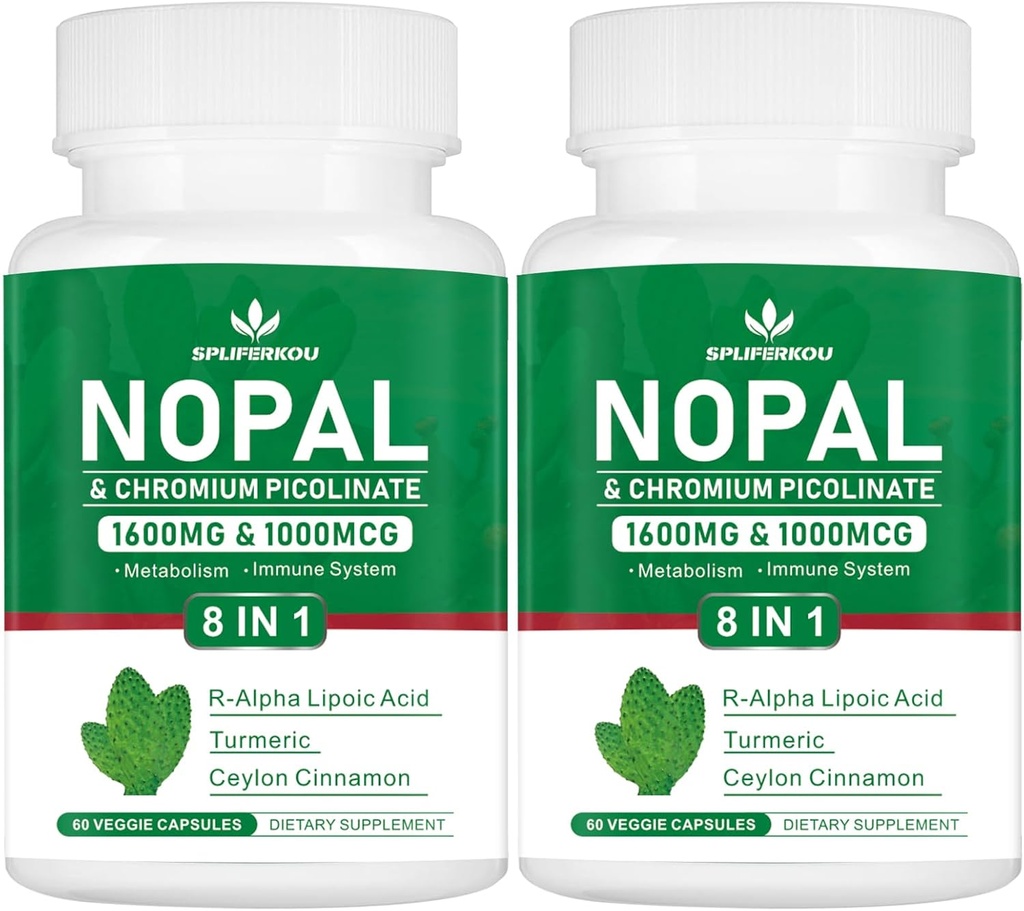 Super Nopal 1600mg, Prickly Pear תוספת עם R-Alpha Lipoic Acid, Turmeric, 120 קפסולות (60 משרתים)