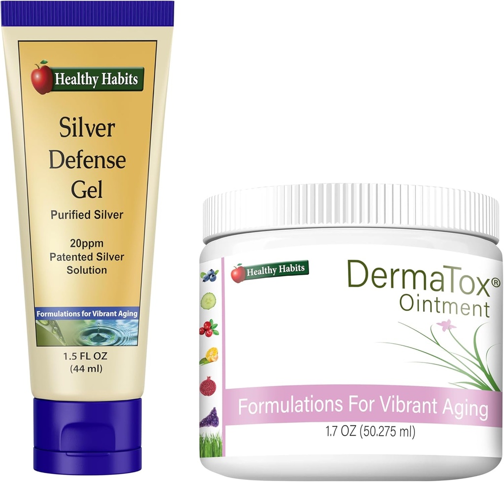 הרגלים בריאים Skincare Bundle - 1.7oz DermaTox Ointment ו-1.5 oz Silver Defense Gel - All Natural, All Purpose, Safe and Effective Skin Nourishment