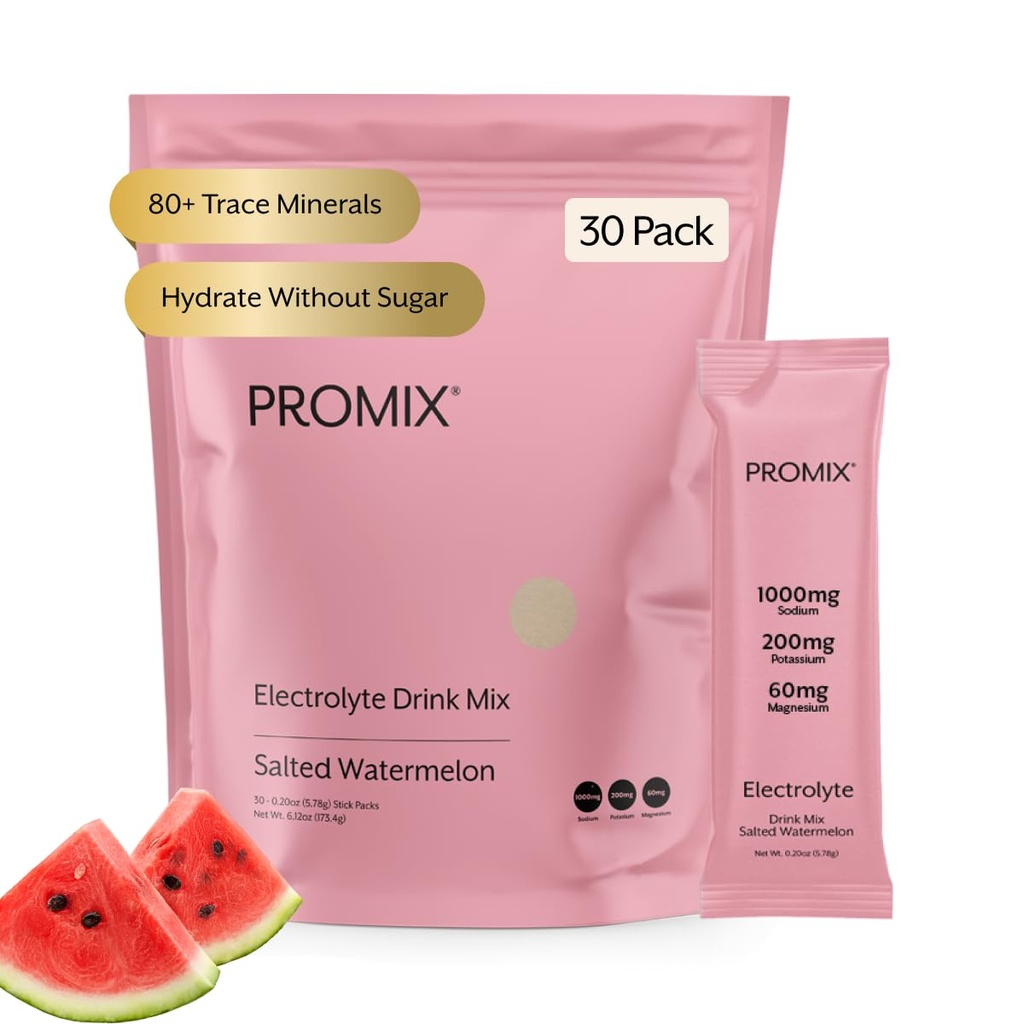 ProMix Nutrition Electrolytes אבקת hydrotion Packets - מלח ורוד ההימלאיה, Magnesium, Potassium, ויטמין C - Salted Watermelon, מתוק בהיר - 30 משרתות (Pack of 30)
