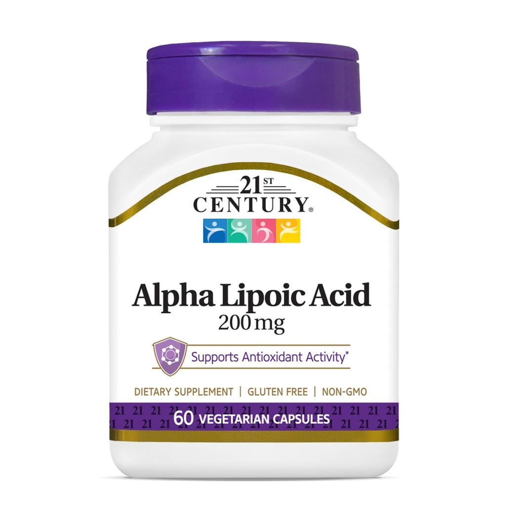 21st Century Healthcare Alpha Lipoic Acid 200 מ"ג, 60 Count Vegetarian קפסולות