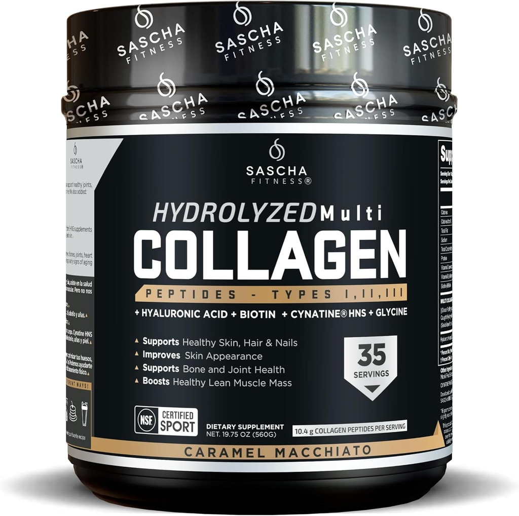 SASCHA FITNESS hydrolyzed Multi Collagen Peptides טיפ 1,2 ו 3 | Hyaluronic Acid