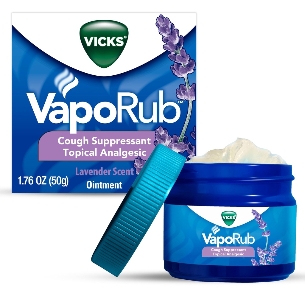 ויקי VapoRub, Lavender Scent, Cough Suppressant, צ'סט רוב & Analgesic Ointment, Medicated ויקי Vapors, הקלה מ Cough בשל קר, Aches & Pains, 1.76oz
