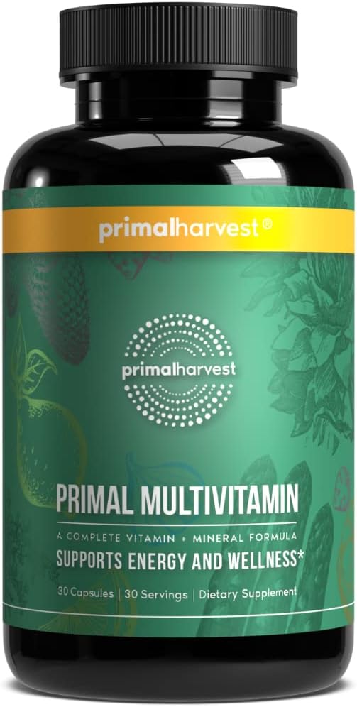 Primal Harvest Multivitamin עבור נשים וגברים ויטמין A, ויטמין C, ויטמין D ו- E, ויטמין B12, B6, Biotin, Zinc תוספים (30 קפסולות)