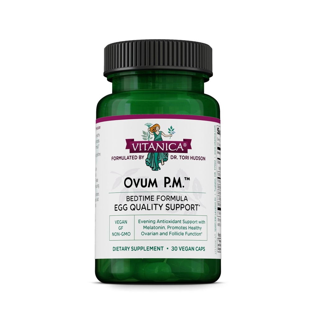 Vitanica Ovum P.M. - תמיכה באיכות ביצה עם ויטמין D3, Alpha Lipoic Acid & Melatonin - עובד הטוב ביותר עם Ovum A.M. - Herbal Dietary תוסף עבור בריאות נשים - ליידי - 30 טבעוני קפפס